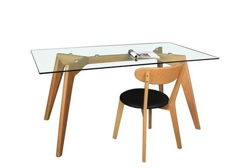 Mesa ALIKA-160, madera, cristal transparente 160 x 90 cms