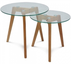 Mesa noira-nido, 2 mesas, baja, madera, cristal.