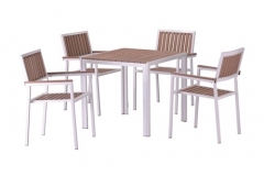 Conjunto marea-4, mesa + 4 sillones, metal, polywood natural