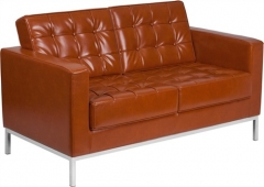 Sofa berlin (b), 2 plazas, diseno, piel regenerada marron cognac