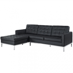 Sofa y chaise longue -a derecha -mod berlin, similpiel negra