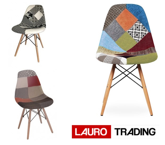 Silla PARIS-PAT, madera, tapizada tejido patchwork