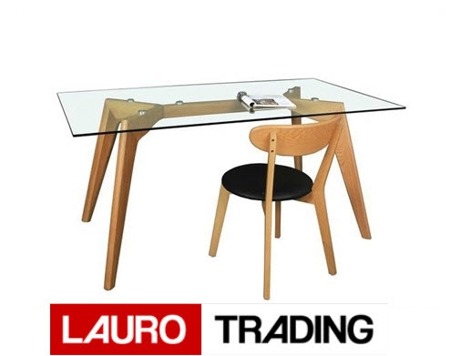 Mesa ALIKA-160, madera, cristal transparente 160 x 90 cms