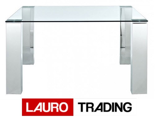 Mesa de comedor MONTREUX-160TR, acero inoxidable, cristal transparente de 160 x 90 cms.