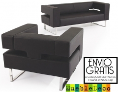 Sofa de diseno, disponible 3 plazas y sillon de 1 plaza opcional tapizado similpiel blanco o negro