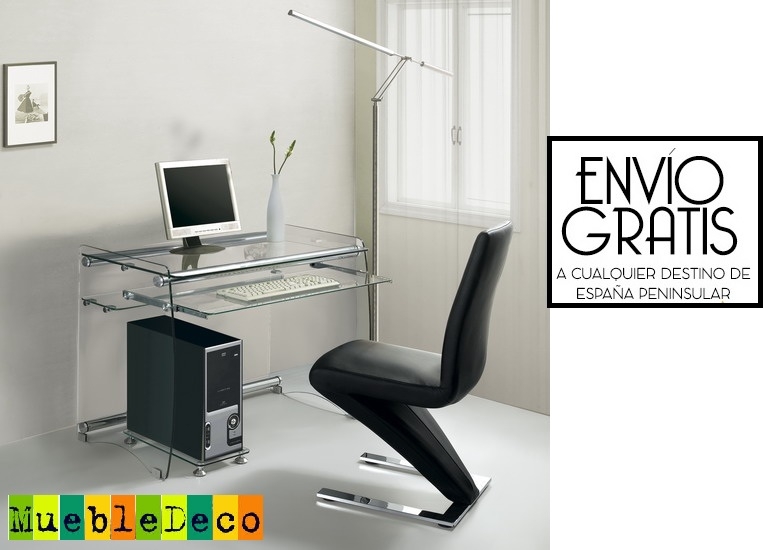 Mesa de ordenador GYOR, cristal de 8 mm.de grosor.Medidas: ancho 90 cms, fondo 55 cms, alto 75 cms