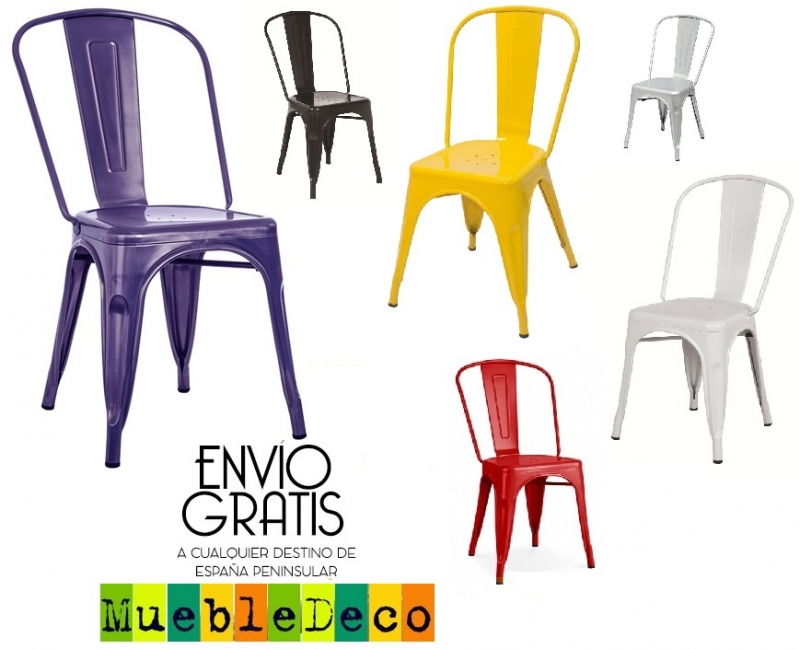 Silla de estilo industrial-vintage, fabricada en acero, varios colores disponibles.