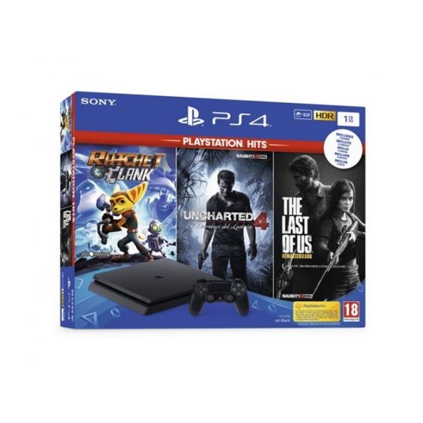 CONSOLA PS4 SLIM, 1TB +RATCHET&CLAN+LAST OF US+UNCHAR