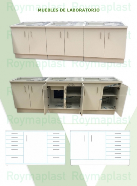 Muebles de laboratorio de polipropileno colores: RAL 7032 Beige - RAL 7035 Gris - RAL 9010 Blanco