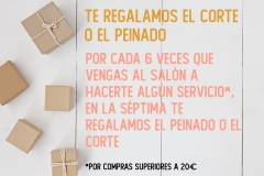 Por 6 compras superiores a 20eur, la 7ª te regalamos el corte o el peinado