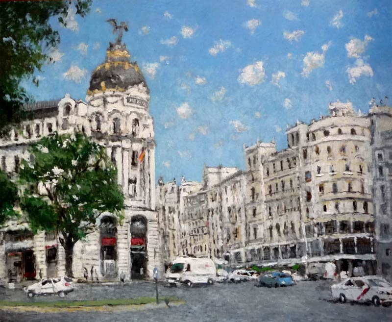 Cuadro al oleo de la Gran Va de Madrid del pintor Rubn de Luis