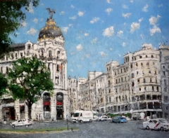 Cuadro al oleo de la gran va de madrid del pintor rubn de luis