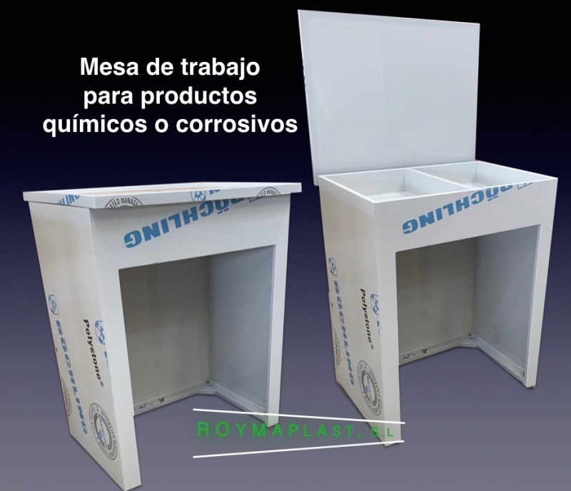 Pupitre o mesa trabajo de laboratorio para la manipulación de productos corrosivos