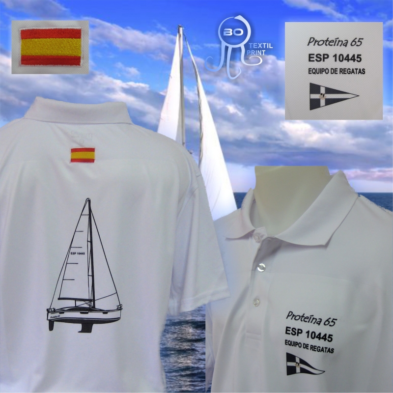 Polos equipo de Vela bandera bordada y  estampaciones. www.botextilprint.es