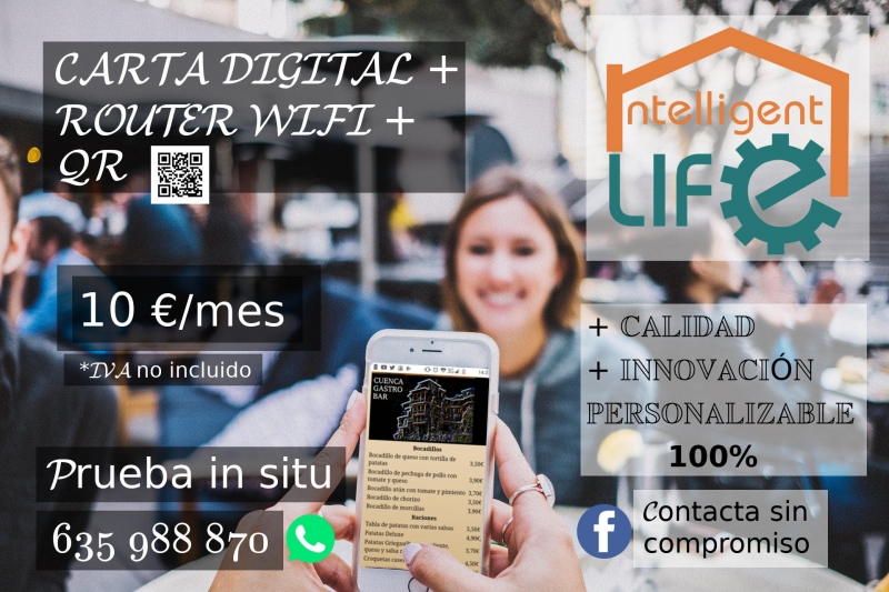 Oferta para hostelería con Carta digital + WiFi + QR por solo 10 EUR/mes  Solución de Intelligent Life