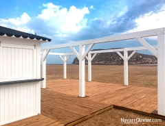 Construccin y montaje de chiringuito de playa para temporada con terraza cubierta