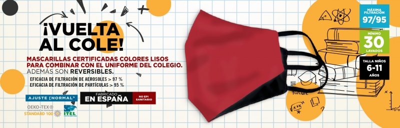 Mascarillas certificadas para el colegio. Talla nio de 6 a 11 aos