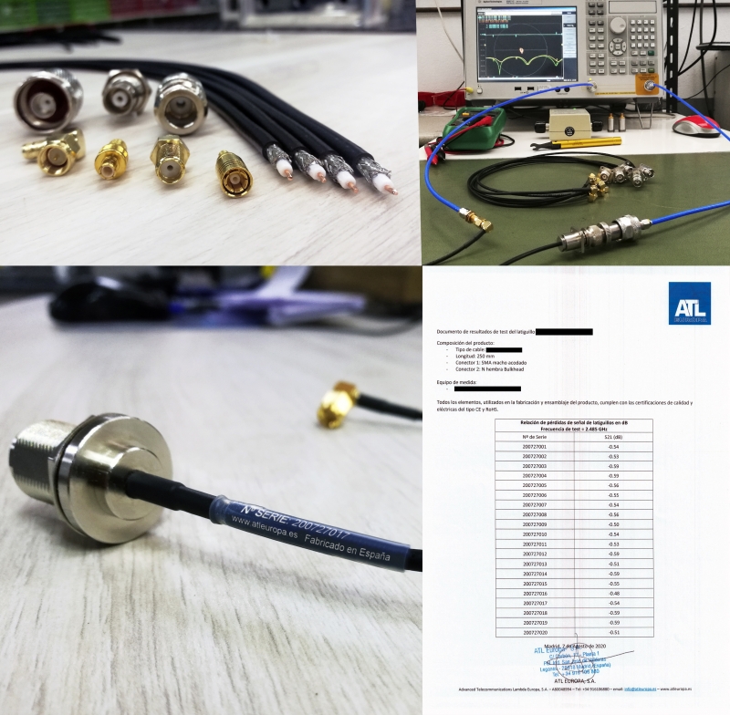 Latiguillos RF personalizados, cables coaxiales conectorizados, certficiación de pérdidas