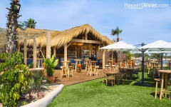Margarita beach club, construccion sostenible en madera laminada, tronco calibrado cubierta en carri