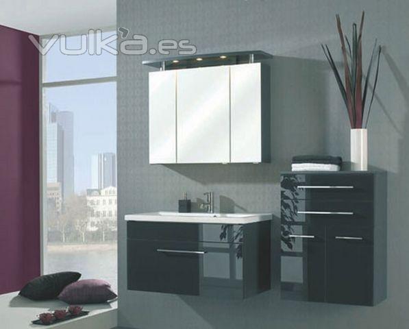 mueble de bao en negro y detalles blancos