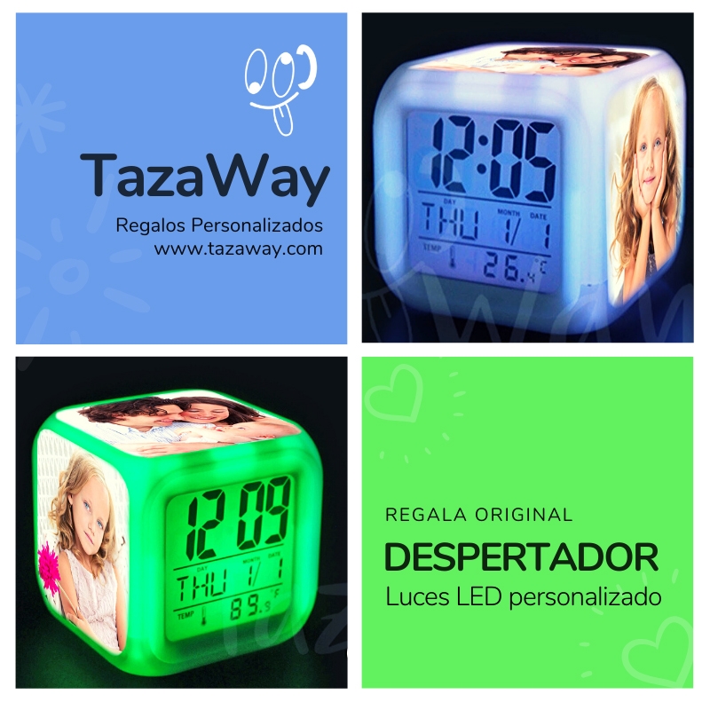 Despertador con luces LED personalizado | Ideal para regalo de comunin o cumpleaos