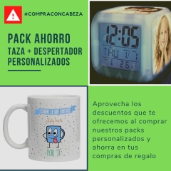 Pack ahorro | taza + despertador personalizado | regalo original, funcional y economico