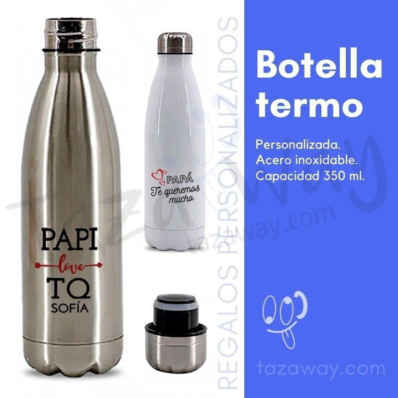 Botella termo de acero inoxidable y 350 ml. | Personalizada | Ideal para regalar en días señalados