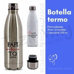 Botella termo de acero inoxidable y 350 ml | personalizada | ideal para regalar en dias senalados