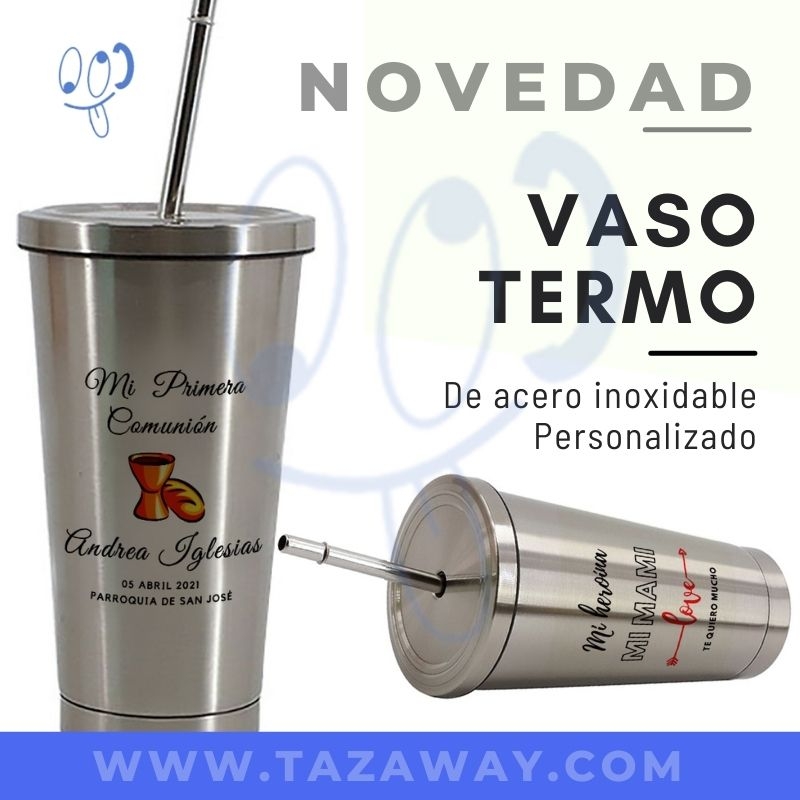 Vaso termo con pajita | Personalizado | Acero inoxidable 450 ml.