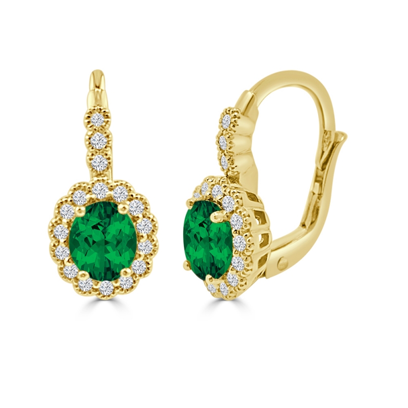 Preciosos pendientes de mujer con esmeraldas y diamantes. Pendientes de oro 18k