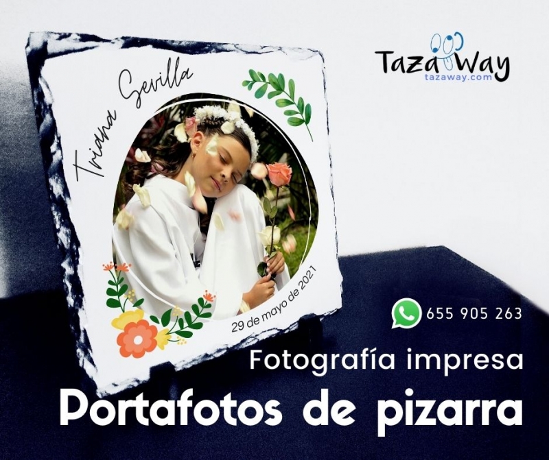 Portafotos de pizarra  de 19x19 cm. personalizado | Para regalar en comuniones, placa conmemorativa.