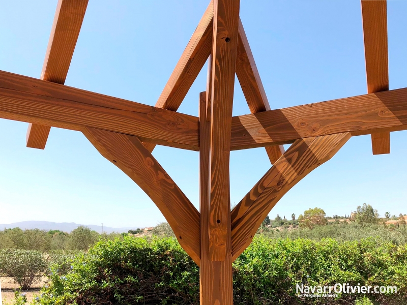 Detalle constructivo pérgola de madera carpintería tradicional