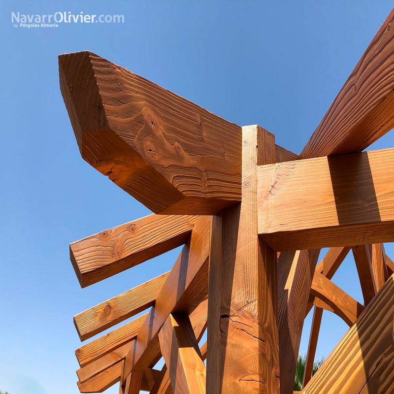 detalle constructivo de estructura de madera de abeto duoglas en BVera, Almería