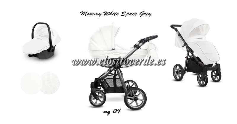 Mommy glossy carro de bebé blanco plata