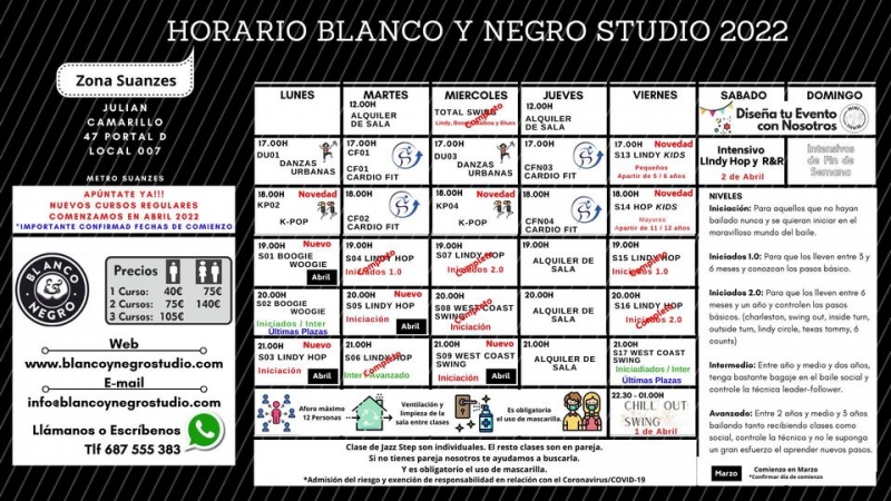 Horarios Blanco y Negro Studio (Zona Suanzes)