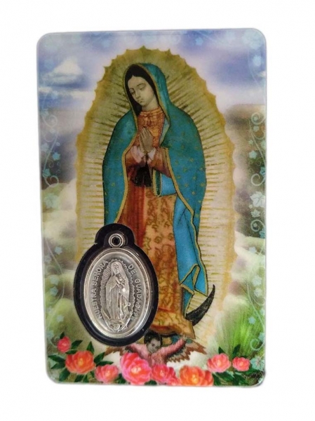 Estampa  Plastificada Virgen de Guadalupe con medalla