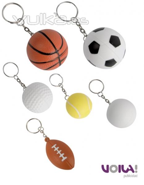 Llavero antiestress publicitario, forma pelota basquet, tenis, fútbol, etc.