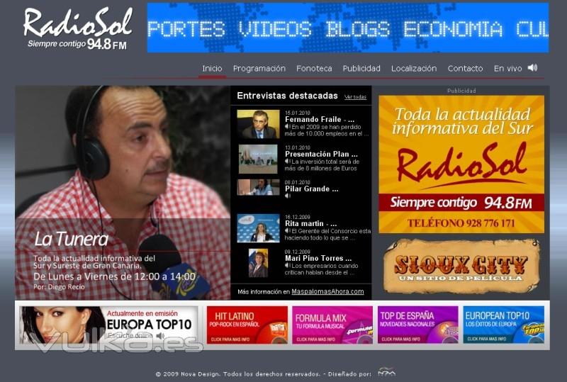 Web de Radio Sol  (www.radiosolmaspalomas.com)<BR>Radio Online - Noticias - Fonoteca