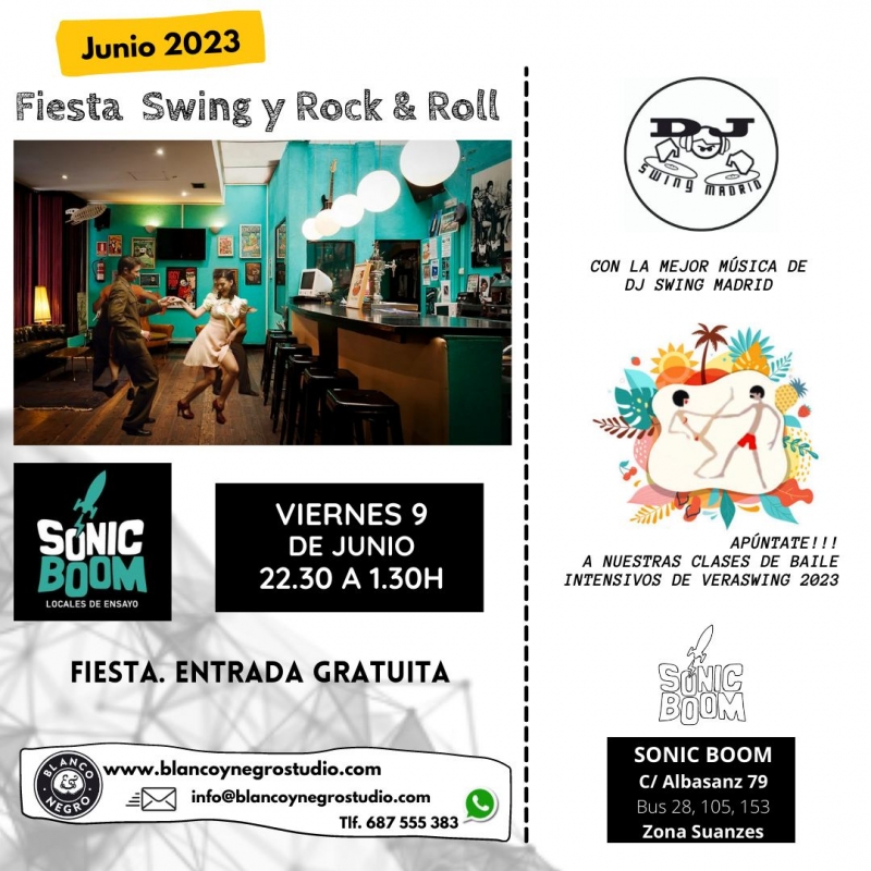 Sonic Swing. Fiesta Swing y Rock & Roll. Entrada Gratuita. Organizado por Blanco y Negro Studio