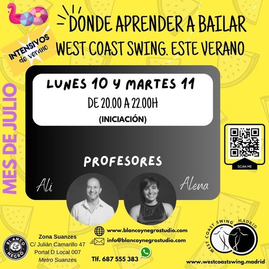 Intensivos de Verano de West Coast Swing en Madrid. Blanco y Negro Studio. VeraSwing 2023.