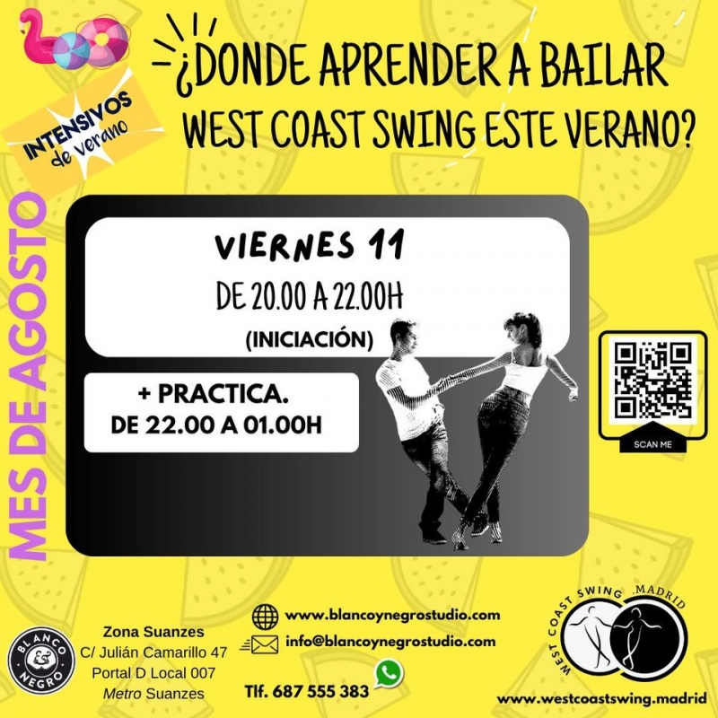 Intensivos de Verano Agosto de West Coast Swing en Madrid. Blanco y Negro Studio. VeraSwing 2023.