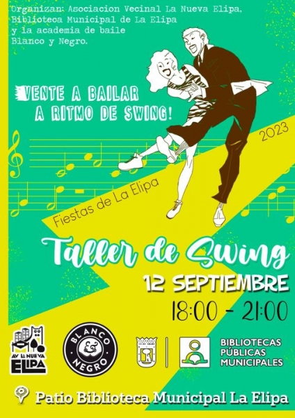 Fiestas de La Elipa 2023. Ven a Bailar A Ritmo de Swing. Patio de la Biblioteca de la Elipa