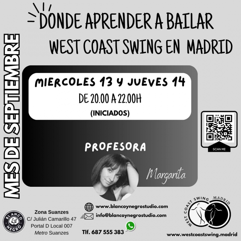 Intensivo de Septiembre de West Coast Swing en Madrid. Blanco y Negro Studio.