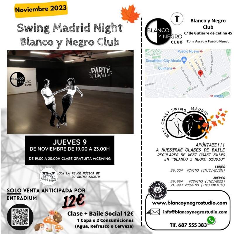 Clases Gratuita + Social de West Coast Swing en Blanco y Negro Club.