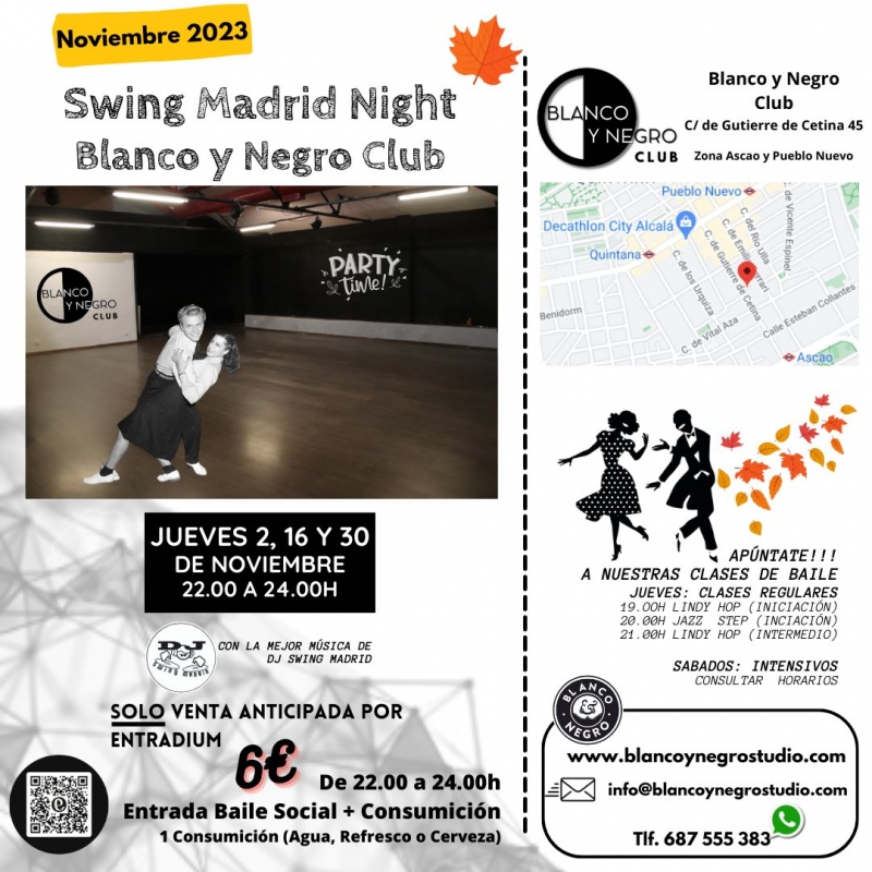 Swing Madrid Night Jueves. Baile Social Swing, Rock & Roll y Blues en Blanco y Negro Club