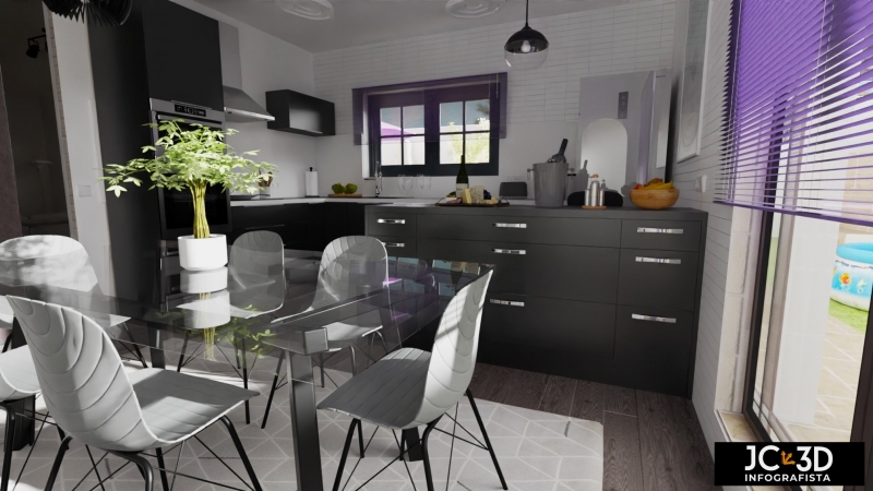 Infografa 3D de interiores; cocina en vivienda unifamiliar. J Capmany de Profesional 3D