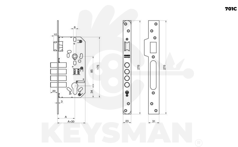Cerradura embutida MCM 701 C - Keysman - Cerrajero Palma