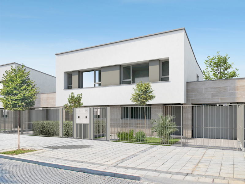 Infografía arquitectónica y fotomontaje de vivienda pareada