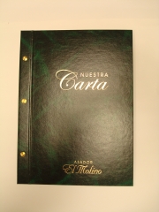 Carta de restaurante en guaflex con estampacion en dorado y tornillos