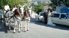 Bride & groom eaxch with their own transport to the  wedding ceremony 